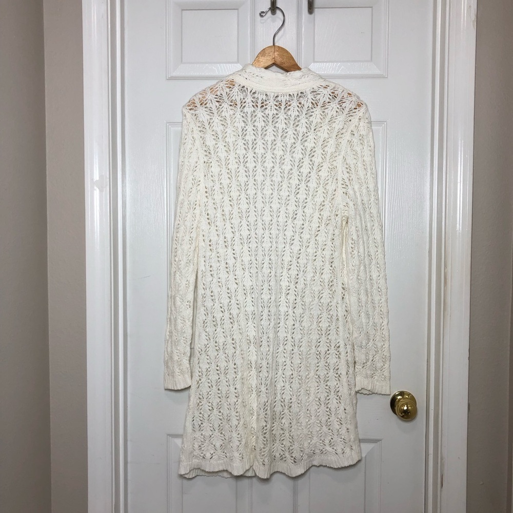 Leo & Nicole Light Ivory knit Pointelle Open Cardigan for Women Size L - Picture 7 of 14